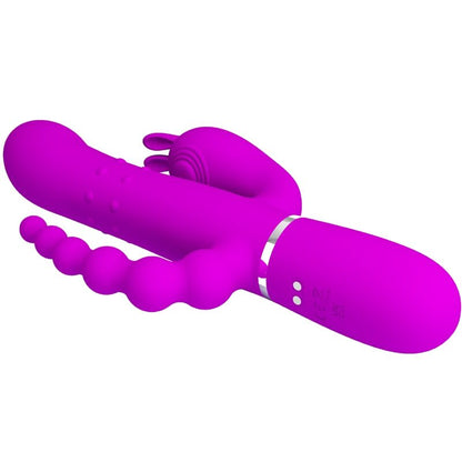 Vibratore multiplo rosa PRETTY LOVE Cammy, 4 in 1, con diverse teste e dettagli per piacere e stimolazione.