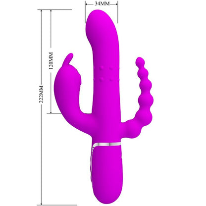 Vibratore trillo rosa PRETTY LOVE CAMMY 4-in-1, con design multifunzione e superficie liscia, ideale per stimolazione e piacere.