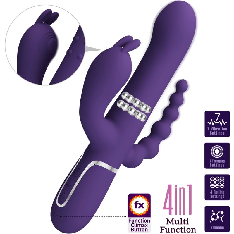 Vibratore triplo multifunzione PRETTY LOVE CAMMY in colore viola, dispositivo di piacere con diverse modalità di vibrazione.