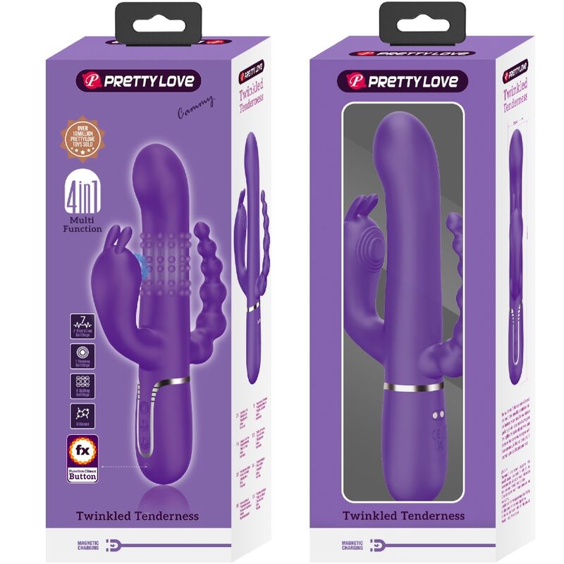 Vibratore triplo multifunzione viola PRETTY LOVE CAMMY, design elegante e dettagliate superfici per stimolazione.