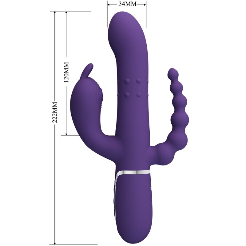 Vibratore triplo multifunzione viola PRETTY LOVE CAMMY, design elegante con diverse impostazioni di stimolazione.