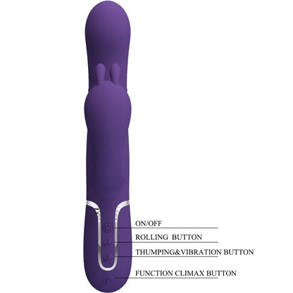 Vibratore triplo multifunzione PRETTY LOVE Cammy viola con design ergonomico e superfici lisce, ideale per stimolazione stimolante