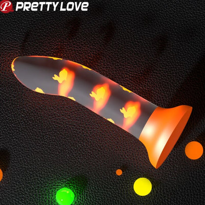 Dildo magico luminoso arancione PRETTY LOVE FLIRTATION senza vibrazioni, superficie liscia e design ergonomico.