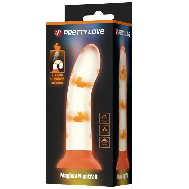 Dildo magico Pretty Love Flirtation Nightfall senza vibrazioni, colore arancione luminoso, dettagli realistici, ideale per piacere e stimolazione