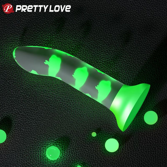 Dildo magico nottefall PRETTY LOVE FLIRTATION, verde luminoso senza vibrazioni, dettagli realistici e design ergonomico.
