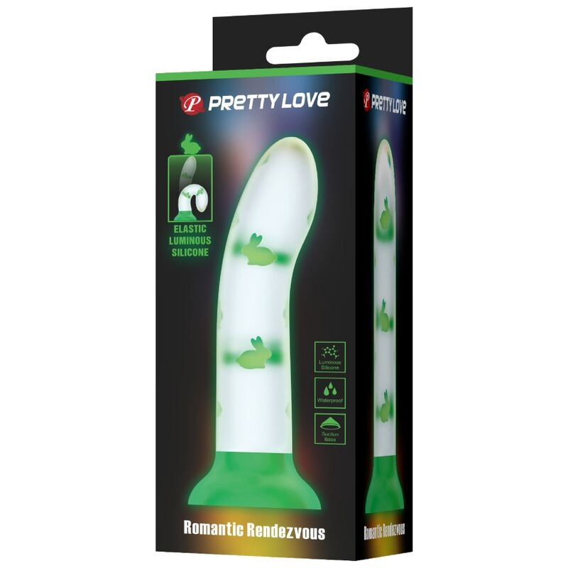 Dildo magico PRETTY LOVE NIGHTFALL senza vibrazioni, colore verde luminoso, dettagli realistici, marca PRETTY LOVE FLIRTATION