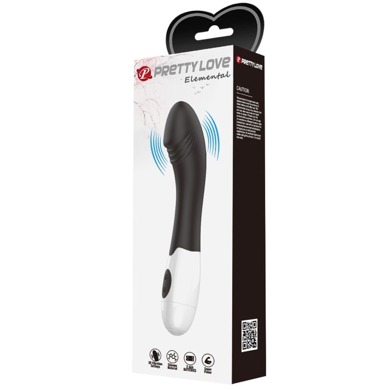 Vibratore G-Spot Pretty Love Elemental nero con 30 modalità, design elegante e compatto, marchio Pretty Love Flirtation.