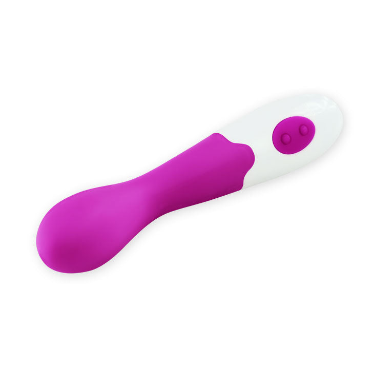 Vibratore Bishop Pretty Love Flirtation in silicone rosa con dettagli eleganti, ideale per stimolazione precisa e piacevole.