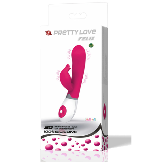 Vibratore con stimolatore Felix di PRETTY LOVE FLIRTATION, dispositivo elegante e morbido con dettagli in silicone nero.