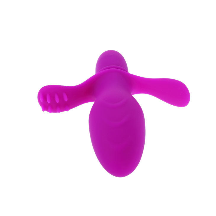 Vibratore femminile Pretty Love Flirtazione Fitch con design ergonomico e superficie liscia, colore rosa, in uso su una superficie morbida