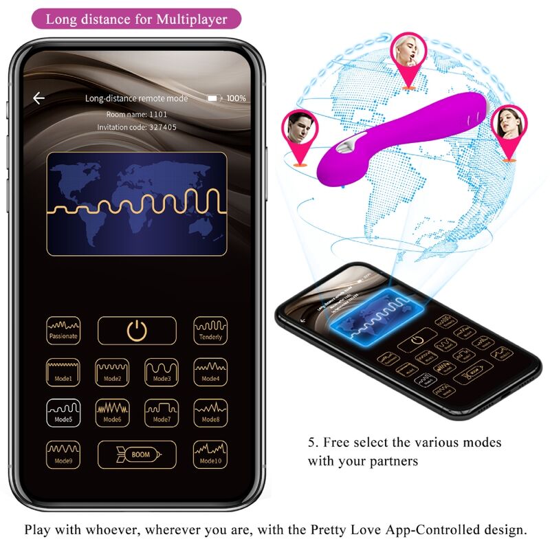 Vibratore Hector di Pretty Love Flirtation con tecnologia elettroshock, colore viola, controllato tramite app gratuita.