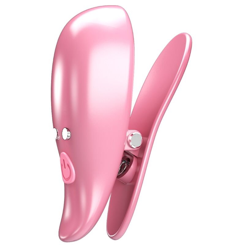 Pinze per capezzetti rosa PRETTY LOVE FLIRTATION, design elegante e vibrante per stimolazione sensuale, visibile in dettaglio.