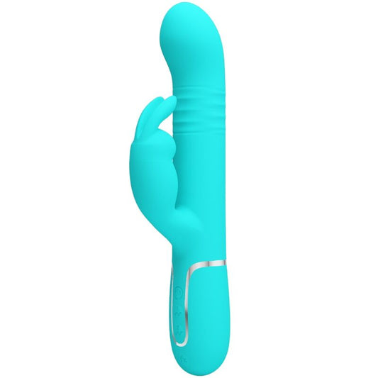 Vibratore coale a forma di coniglio verde acqua di PRETTY LOVE FLIRTATION, con perle vibranti per stimolazione.