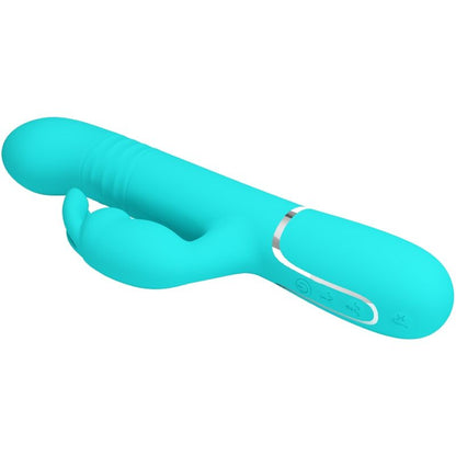 Vibratore coale rabbit verde acqua di Pretty Love Flirtation, con perle e design ergonomico, visibile in primo piano.