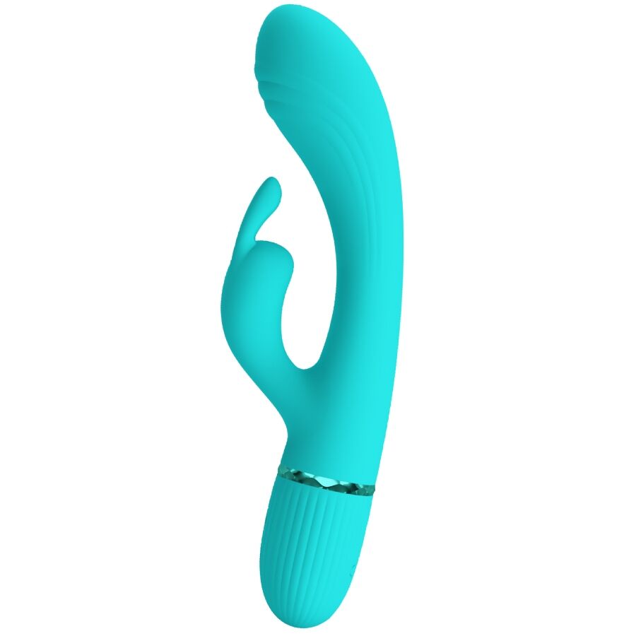 Vibratore coniglio turchese PRETTY LOVE FLIRTATION Scocco, elegante e stimolante, con design ergonomico e dettagli colorati.