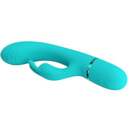 Vibratore coniglio turchese PRETTY LOVE SCOCCO, design ergonomico, silicone morbido, per stimolazione precisa, marca PRETTY LOVE FLIRTATION.