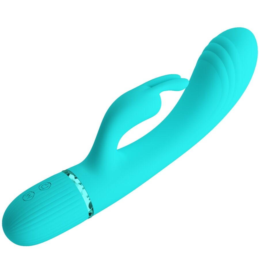 Vibratore coniglio turchese PRETTY LOVE Flirtation, design ergonomico e dettagliato, ideale per stimolazione e piacere.