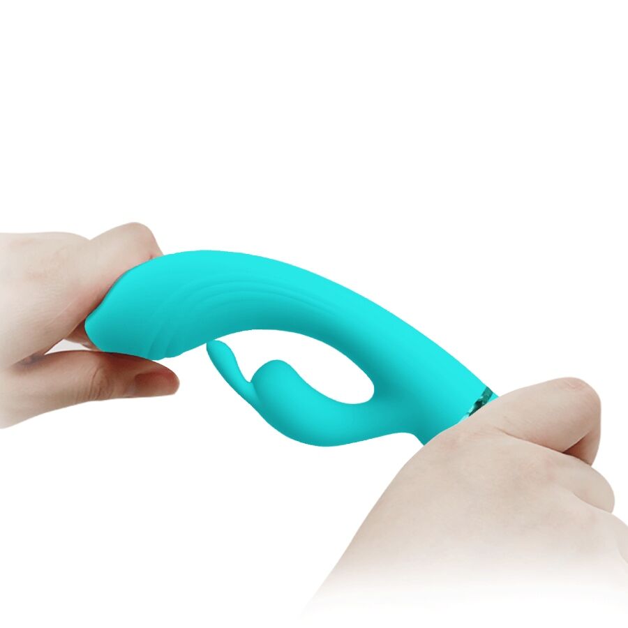 Vibratore coniglio turchese PRETTY LOVE FLIRTATION, design ergonomico e dettagli colorati, ideale per stimolazione e piacere.