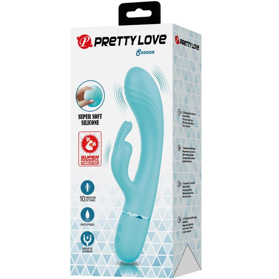 Vibratore coniglio turchese PRETTY LOVE FLIRTATION, design ergonomico e dettagli realistici per piacere e stimolazione.