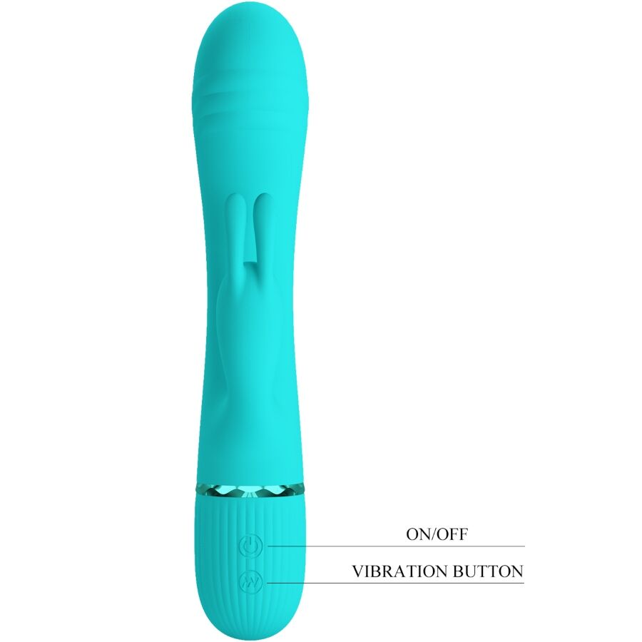 Vibratore coniglio turchese PRETTY LOVE Flirtation, design ergonomico e dettagli realistici, per stimolazione intensa e piacevole.