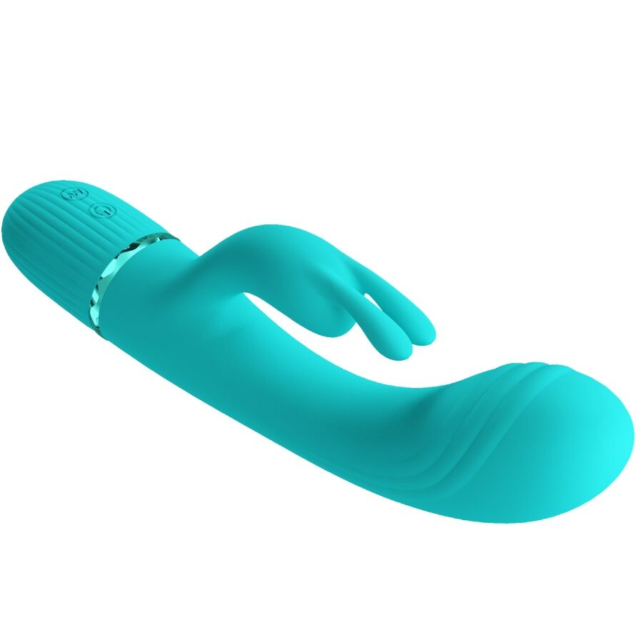 Vibratore coniglio turchese PRETTY LOVE Flirtation, design elegante e dettagli realistici, ideale per stimolazione e piacere.