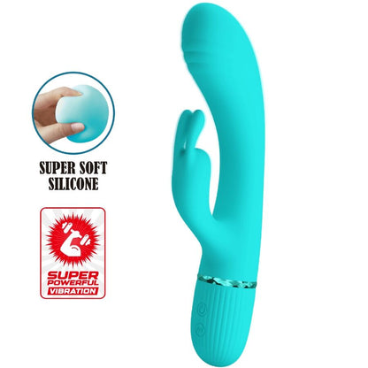 Vibratore coniglio turchese PRETTY LOVE Flirtation, forma ergonomica e dettagli realistici, ideale per stimolazione clitoridea.