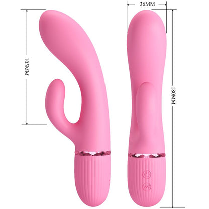 Vibratore coniglio rosa PRETTY LOVE FLIRTATION con stimolatore punto G, dettagli eleganti e design ergonomico.