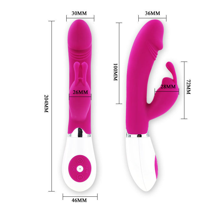 Vibratore flirtante PRETTY LOVE con design a coniglio, colore rosa, dettagli realistici e stimolatori per il piacere.