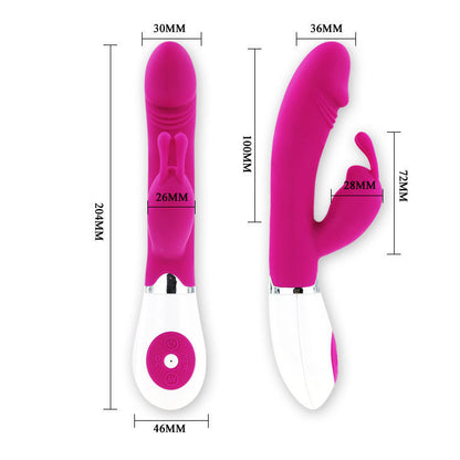 Vibratore flirtante PRETTY LOVE con design a coniglio, colore rosa, dettagli realistici e stimolatori per il piacere.
