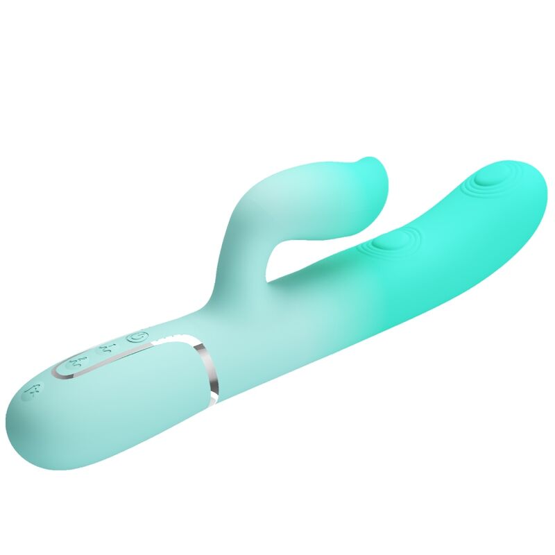 Vibratore multifunzione coniglio Gigi di Pretty Love Flirtation in colore verde acqua, dettagli realistici e design ergonomico