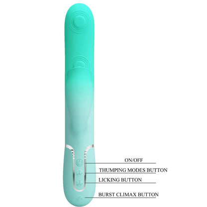 Vibratore multifunzione coniglio Gigi di Pretty Love Flirtation, colore verde acqua, design ergonomico e stimolante.