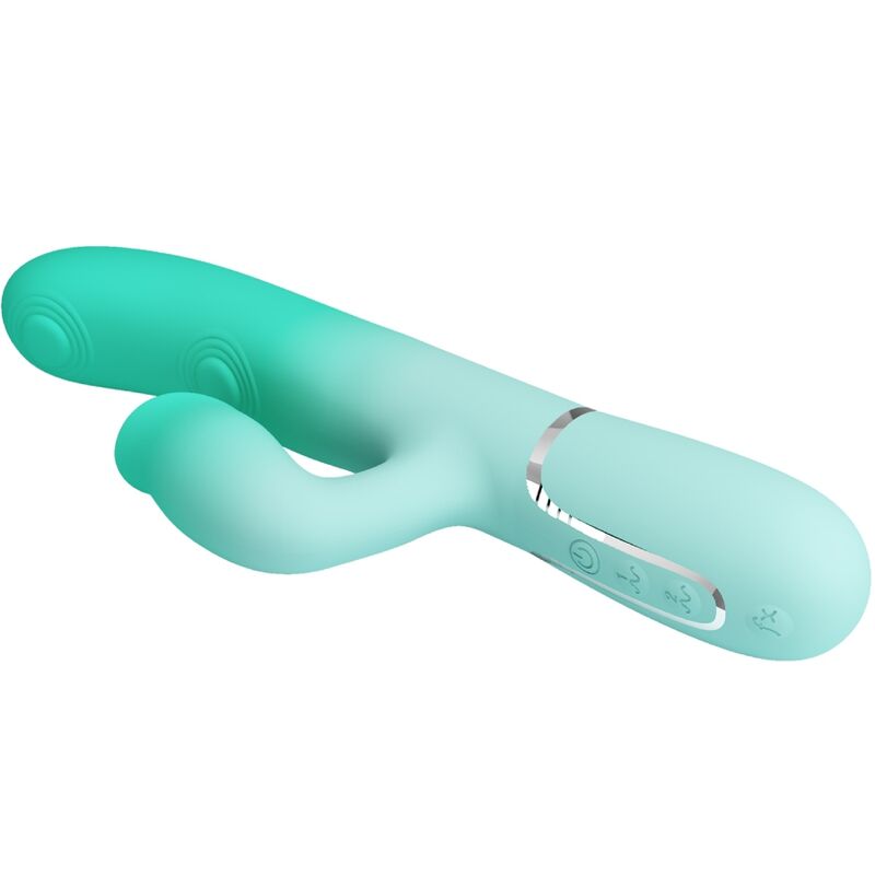 Vibratore multifunzione coniglio Gigi Pretty Love Flirtation in colore verde acqua, design elegante e dettagli realistici