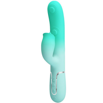 Vibratore multifunzione coniglio Gigi di PRETTY LOVE FLIRTATION, colore verde acqua, dettagli visibili e design ergonomico