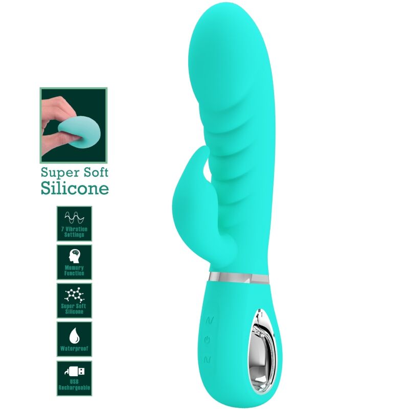 Vibratore multifunzione G-Spot Prescott di Pretty Love Flirtation, colore verde acqua, con design ergonomico e funzionalità multiple.