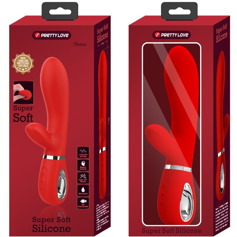 Vibratore multifunzione G-spot Pretty Love Thomas Rosso, design ergonomico e dettagli colorati, marchio Pretty Love Flirtation.
