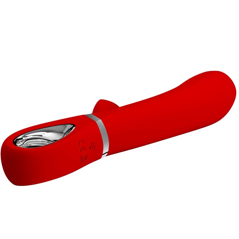 Vibratore multifunzione G-Spot Pretty Love Thomas Rosso, dispositivo per stimolazione intima, con design ergonomico e dettagli rossi.