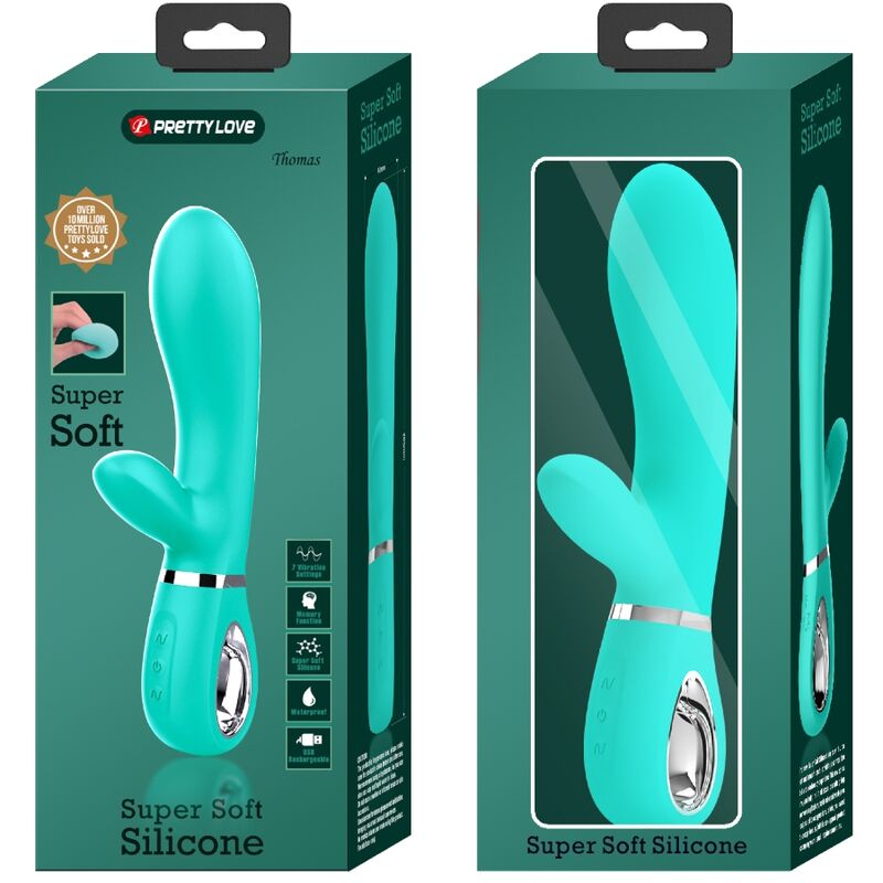 Vibratore multifunzione G-spot Pretty Love Thomas verde acqua, silicone morbido e design ergonomico, perfetto per il piacere.