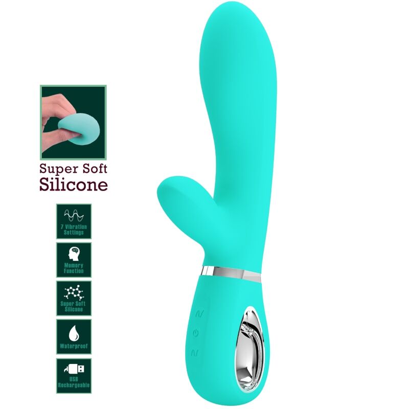 Vibratore multifunzione G-Spot Pretty Love Thomas Verde Acqua, design ergonomico e colori vivaci per il piacere.