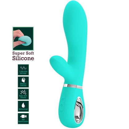 Vibratore multifunzione G-Spot Pretty Love Thomas Verde Acqua, design ergonomico e colori vivaci per il piacere.