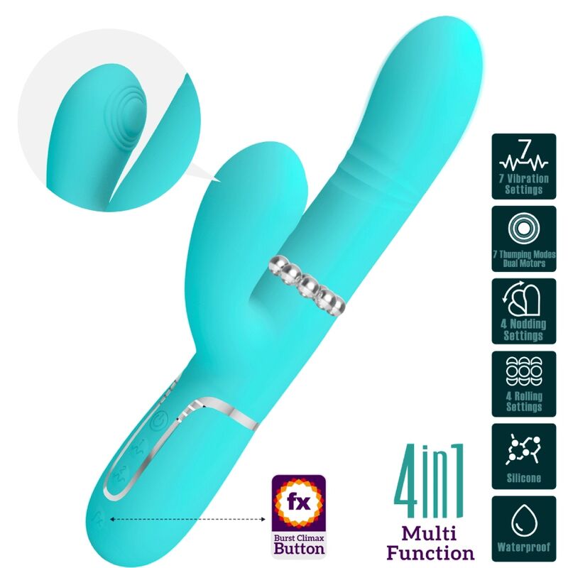 Vibratore multifunzione G-Spot Pretty Love Flirtation colore verde acqua, design ergonomico e stimolante per il piacere.