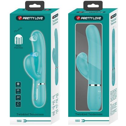 Vibratore multifunzione Pretty Love Perlita 3-in-1 G-Spot, verde acqua, con design ergonomico e funzionalità multiple.