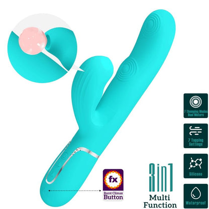 Vibratore multifunzione Pretty Love Perlita 3-in-1 G-Spot verde acqua, design elegante e funzionalità versatile, marca Pretty Love Flirtation