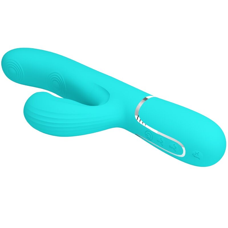 Vibratore multifunzione Pretty Love Perlita 3 in 1 G-Spot verde acqua, design ergonomico e stimolante per il piacere.