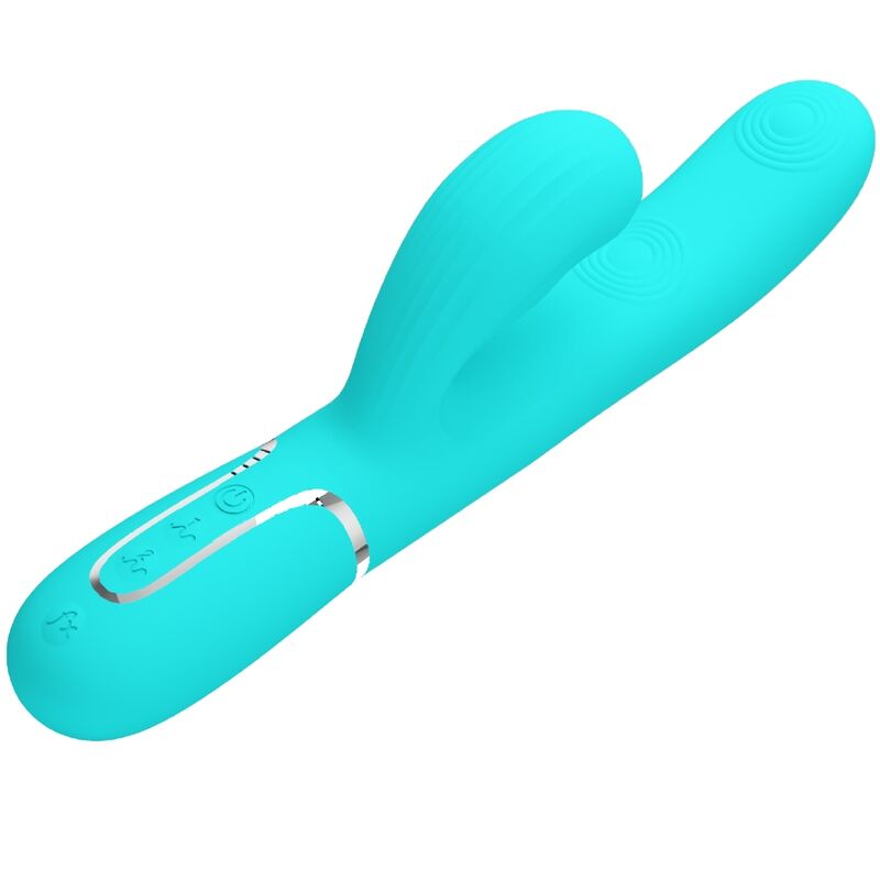 Vibratore multifunzione Pretty Love Perlita 3 in 1 G-Spot verde acqua, design ergonomico e stimolante per piacere.