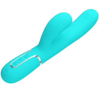 Vibratore multifunzione Pretty Love Perlita 3 in 1 G-Spot verde acqua, design ergonomico e stimolante per piacere.