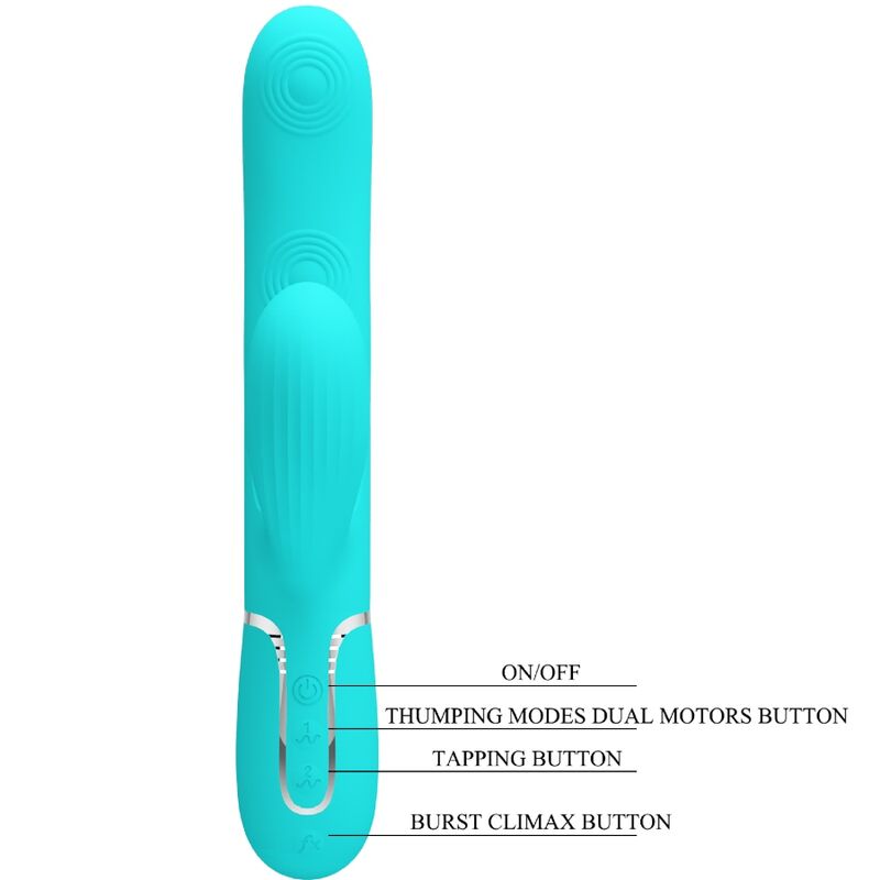 Vibratore multifunzione Pretty Love Perlita 3 in 1 G-Spot verde acqua, design ergonomico e stimolante, marca Pretty Love Flirtation