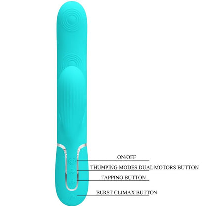 Vibratore multifunzione Pretty Love Perlita 3 in 1 G-Spot verde acqua, design ergonomico e stimolante, marca Pretty Love Flirtation