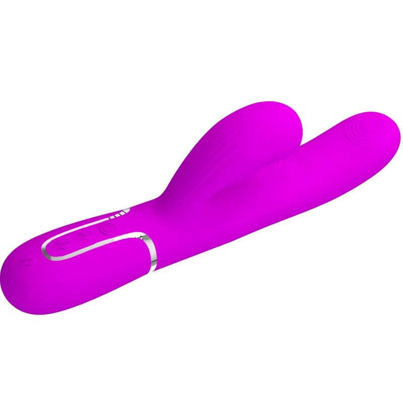 Vibratore multifunzione Pretty Love Perlita 3 in 1 G-Spot viola, con design ergonomico e dettagli colorati.