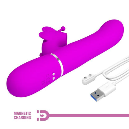Vibratore multifunzione rabbit 4 in 1 Pretty Love Flirtation, design farfalla fucsia, con dettagli colorati e funzione versatile