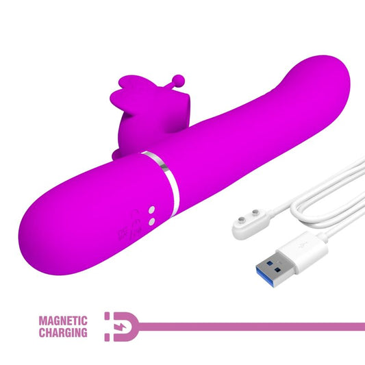 Vibratore multifunzione rabbit 4 in 1 Pretty Love Flirtation, design farfalla fucsia, con dettagli colorati e funzione versatile